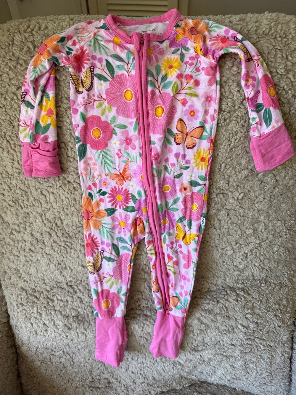 Little Sleepies Pink Floral & Butterfly Zippered One-Piece
